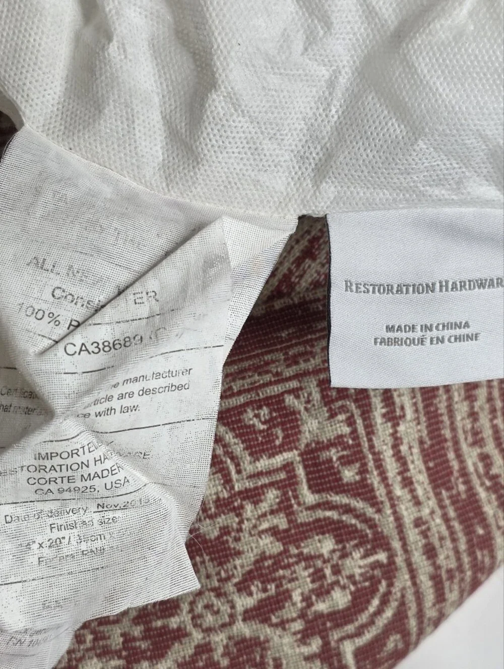Restoration Hardware marron and Tan Scroll set of 2 Lumber pillows Inserts incl